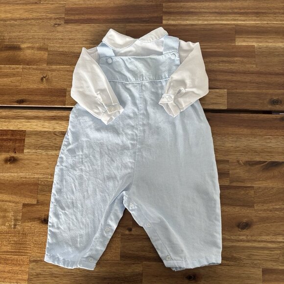 Petit Ami Blue Romper Overalls Style Suit Newborn Peter Pan Collar Heirloom - Picture 8 of 12